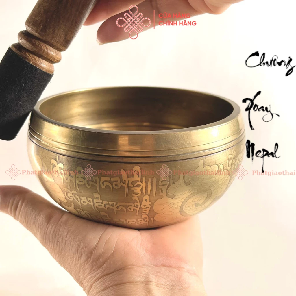 Chuông Xoay Nepal, Chuông Hát Họa Tiết Mặt Trời - Cửa Hàng Phật Giáo Thái Linh