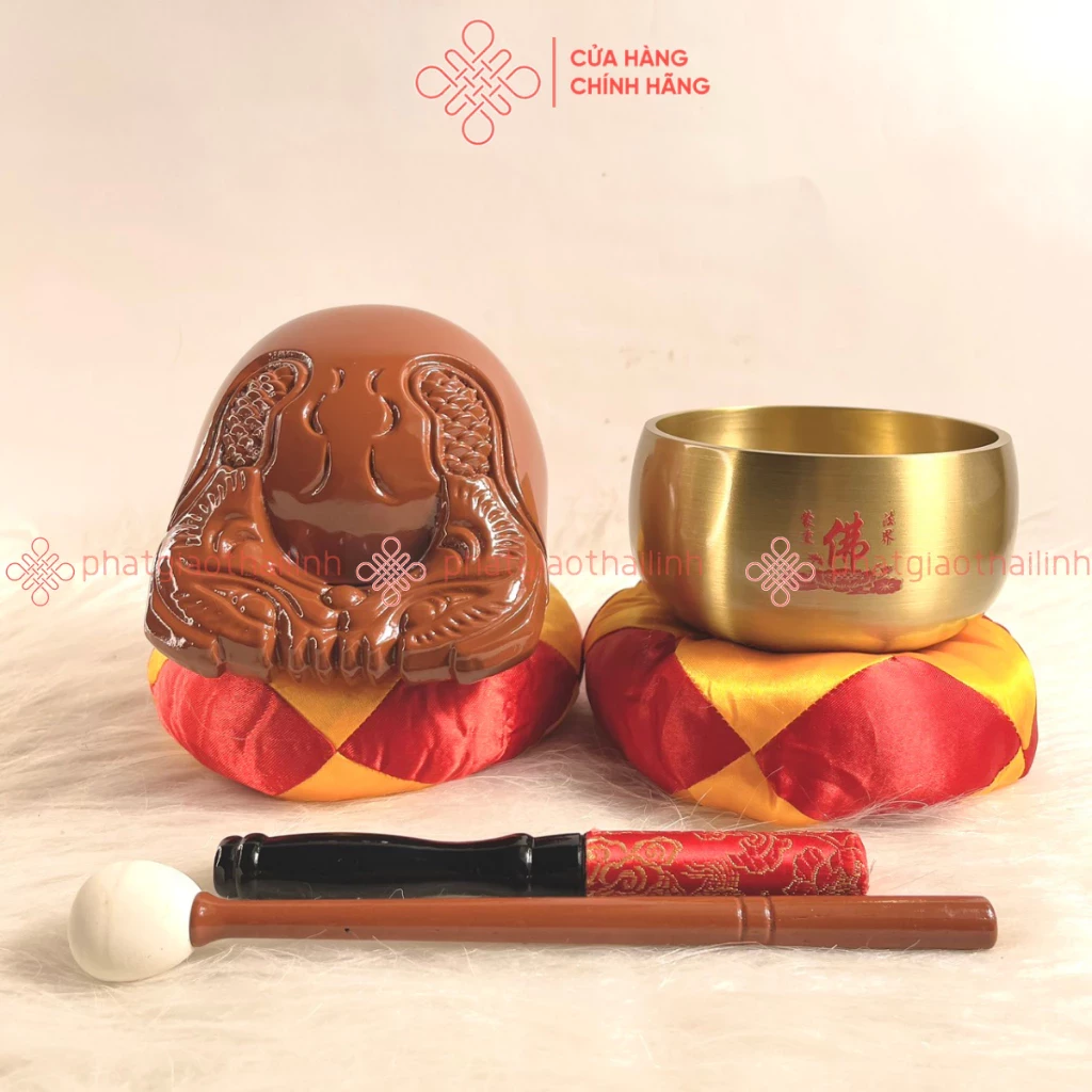 Bộ Chuông Mõ Đài Loan 4in, Chuông Trơn Chữ Phật Và Mõ Long Não