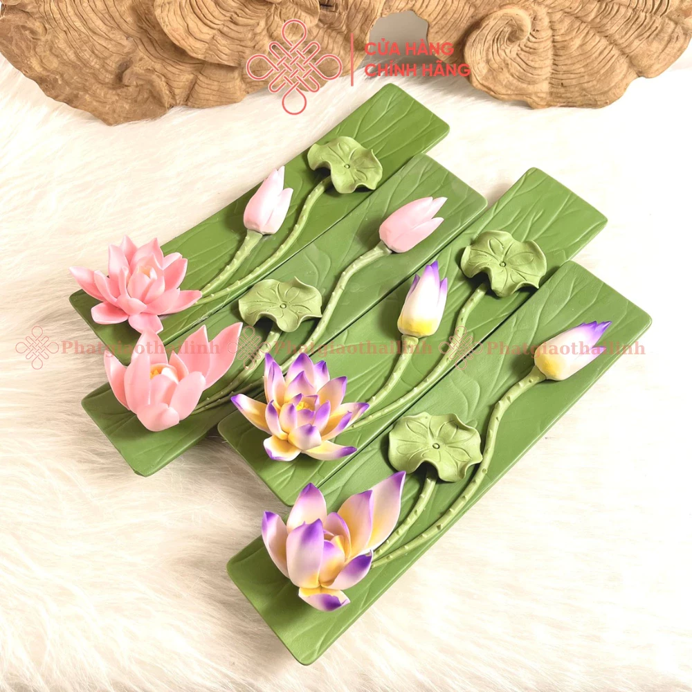 Đế Đốt Nhang Không Tăm Hoa Sen Bằng Gốm/ Khay Đốt Trầm Hương - Cửa Hàng Phật Giáo Thái Linh