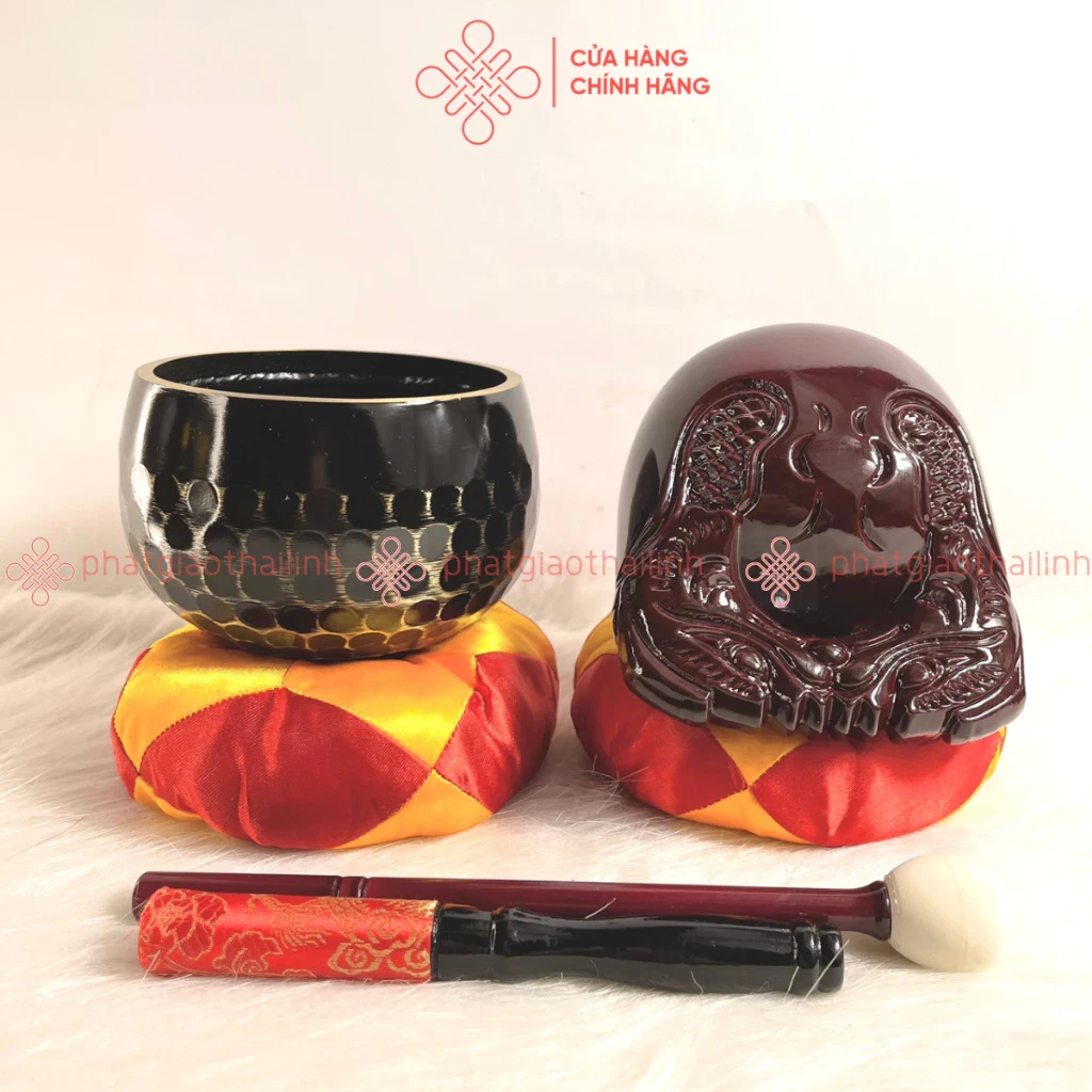 Bộ Chuông Mõ Đài Loan 4in, Chuông Đen Vân Lục Giác, Mõ Long Não - Cửa Hàng Phật Giáo Thái Linh