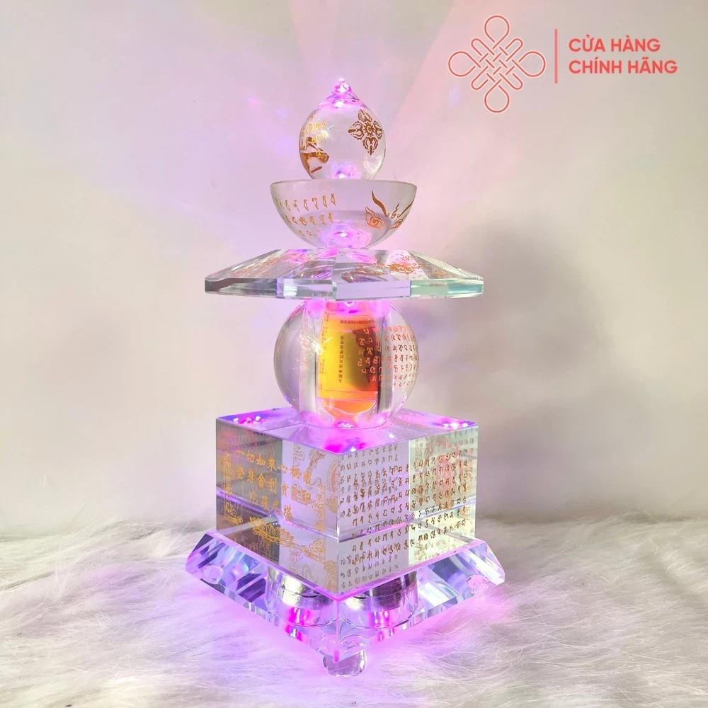 Tháp xá lợi bằng phale cao 18cm, khắc Bảo Kiếp Ấn (không kèm đế led) - Cửa Hàng Phật Giáo Thái Linh