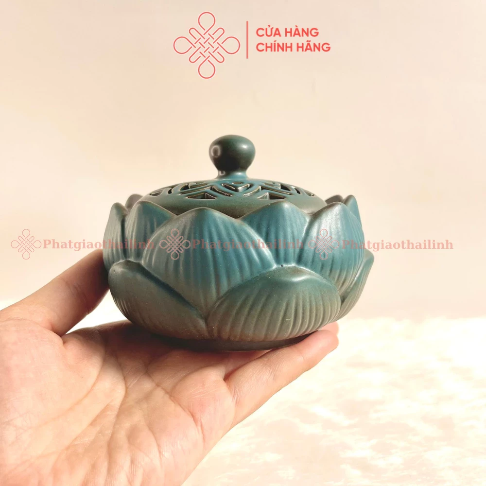 Lư Xông Trầm Bằng Gốm Hình Hoa Sen ( Tặng Kèm Lót Chống Cháy) - Cửa Hàng Phật Giáo Thái Linh